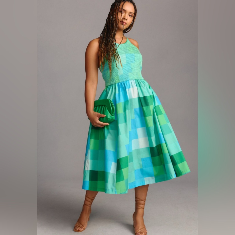 Plenty by Tracy Reese Smocked Halter A-Line Midi Dress